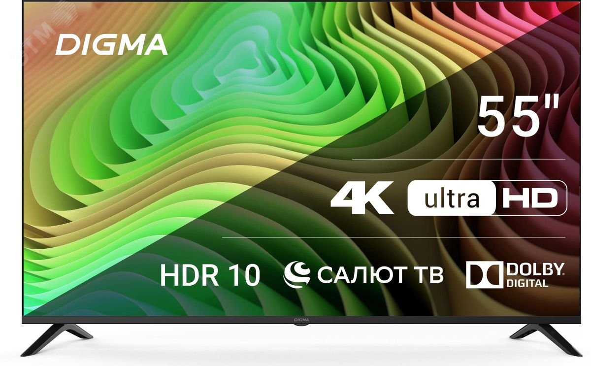 Изображение товара Телевизор LED 55'' Салют ТВ Frameless Metal 4K Ultra HD 60Hz DVB-T DVB-T2 DVB-C DVB-S DVB-S2 USB WiFi Smart TV, черный (шт)