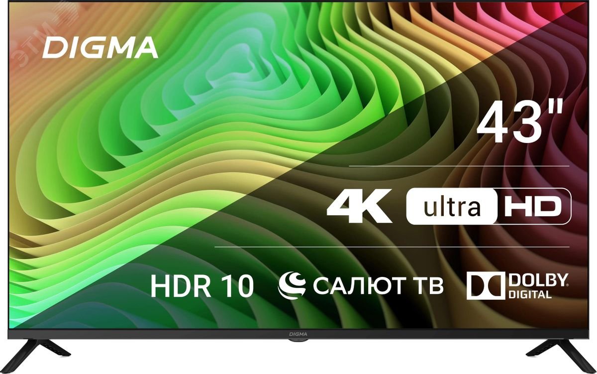 Изображение товара Телевизор LED 43'' Салют ТВ Frameless Metal 4K Ultra HD 60Hz DVB-T DVB-T2 DVB-C DVB-S DVB-S2 USB WiFi Smart TV, черный (шт)