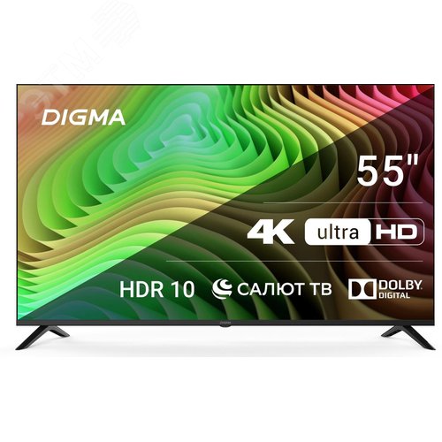 Изображение товара Телевизор LED 55'' Салют ТВ Frameless Metal 4K Ultra HD 60Hz DVB-T DVB-T2 DVB-C DVB-S DVB-S2 USB WiFi Smart TV, черный (шт)