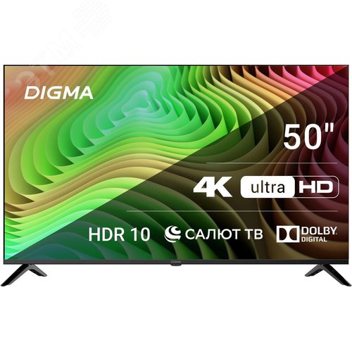 Изображение товара Телевизор LED 50'' Салют ТВ Frameless Metal 4K Ultra HD 60Hz DVB-T DVB-T2 DVB-C DVB-S DVB-S2 USB WiFi Smart TV, черный (шт)