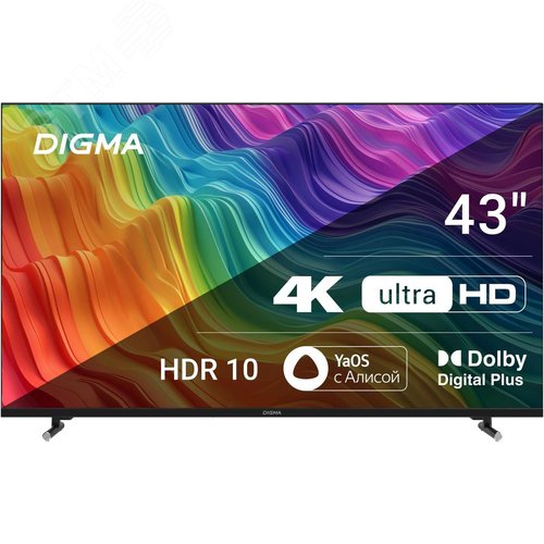 Изображение товара Телевизор LED 43'' Яндекс.ТВ Frameless Metal 4K Ultra HD 60Hz DVB-T DVB-T2 DVB-C DVB-S DVB-S2 USB WiFi Smart TV, черный (шт)
