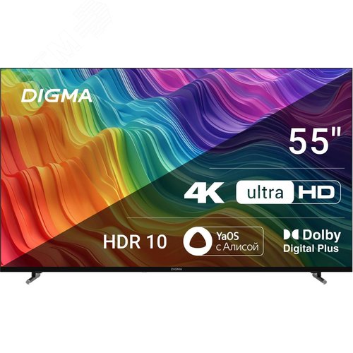 Изображение товара Телевизор LED 55'' Яндекс.ТВ Frameless Metal 4K Ultra HD 60Hz DVB-T DVB-T2 DVB-C DVB-S DVB-S2 USB WiFi Smart TV, черный (шт)