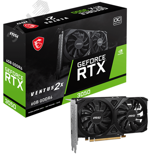 Изображение товара Видеокарта RTX3050 VENTUS 2X E 6G OC, NVIDIA GeForce RTX 3050, GDDR6, PCI-Express 4.0 (шт)