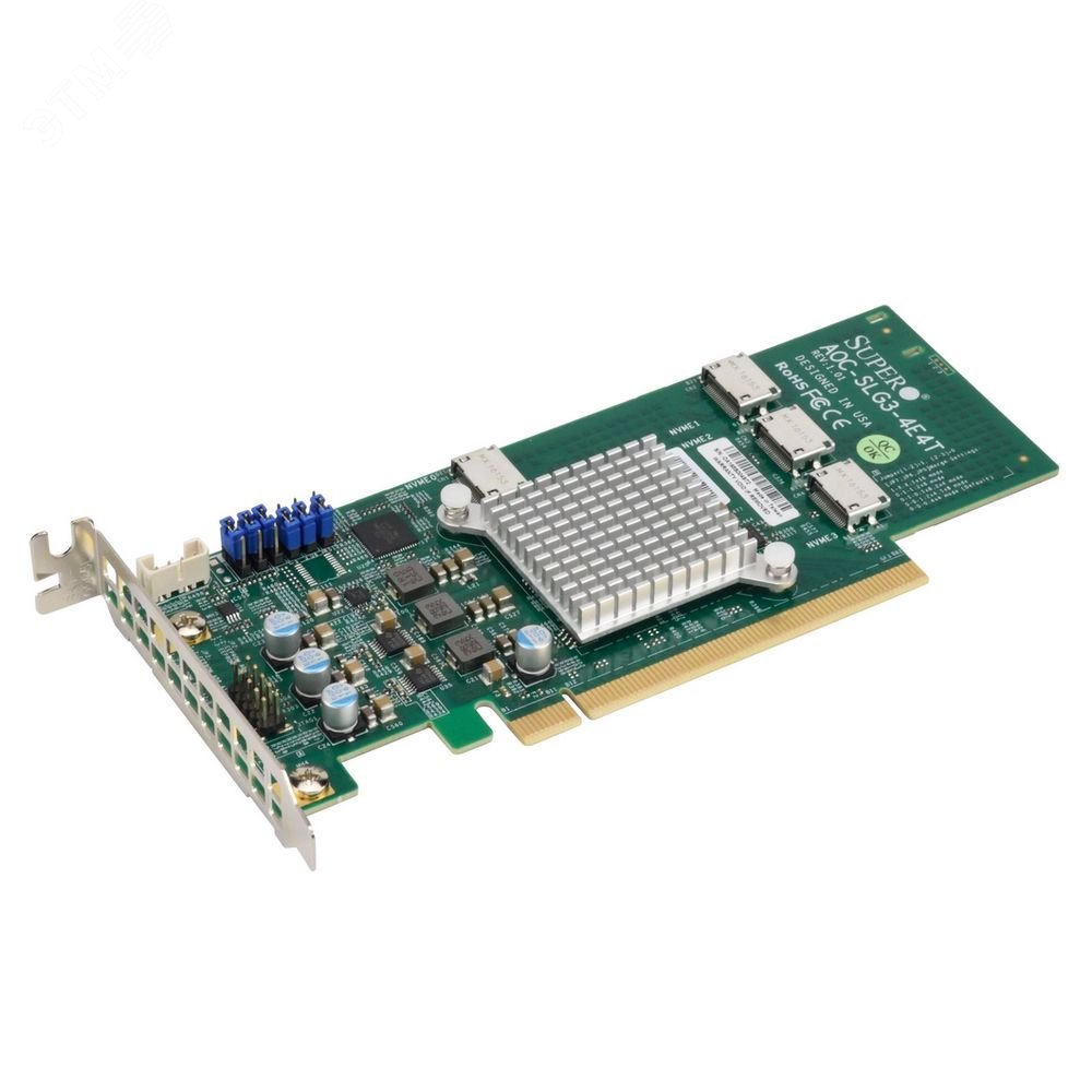 Изображение товара Контроллер PCIe 3.0 x4 NVMe, PCI-E x16 3.0, 4 порта SFF-8611 SuperMicro