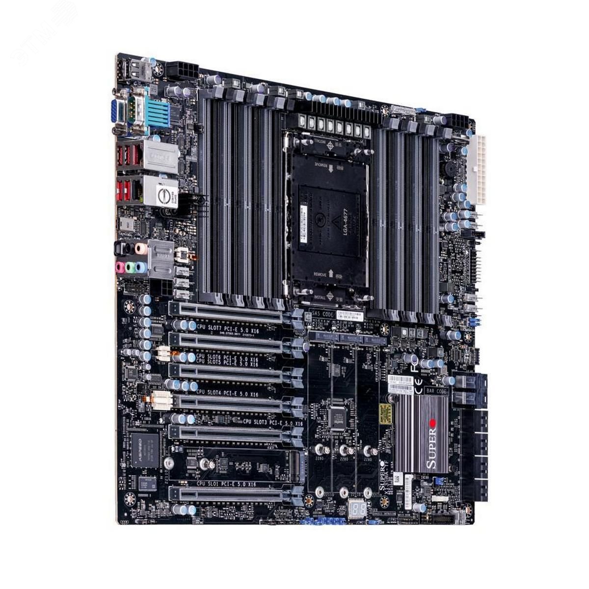 Изображение товара Материнская плата OEM E-ATX, 16 DDR5 DIMM, LGA4677, 4 М.2 PCI-E x4, 8 SATA3 6 Гб/с (шт)