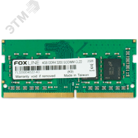 Изображение товара Модуль памяти Foxline 4ГБ, DDR4, SODIMM, 3200 МГц, 25600 Мб/с (шт)