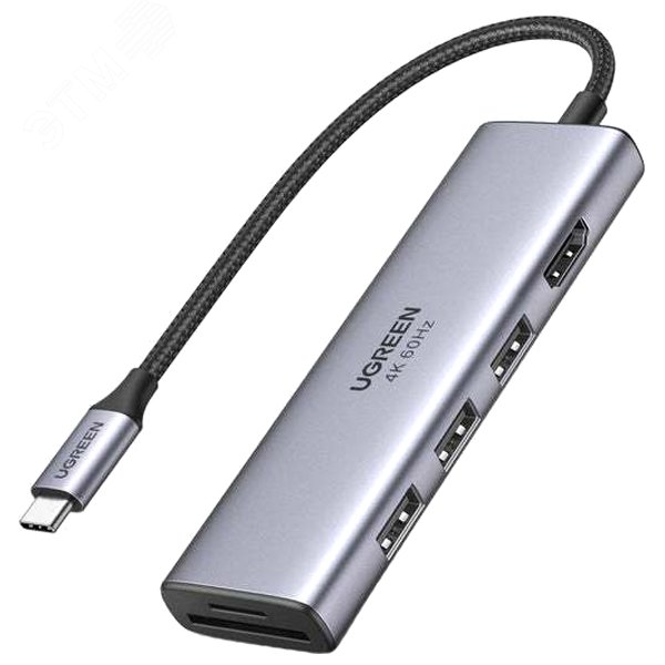 Изображение товара USB-C хаб 6 в 1 UGREEN Premium 3 USB 3.0 HDMI SD TF для ноутбука