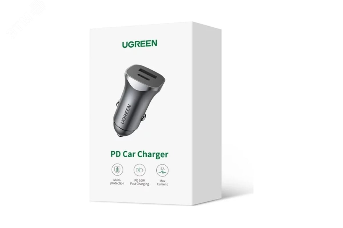 Изображение товара Автомобильное зарядное устройство USB-A + USB-C 30Вт UGREEN