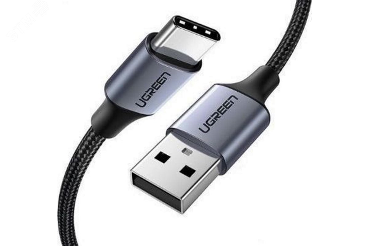 Изображение товара Кабель USB A Male - USB C Male 0.5м, нейлон, черный, поддержка быстрой зарядки