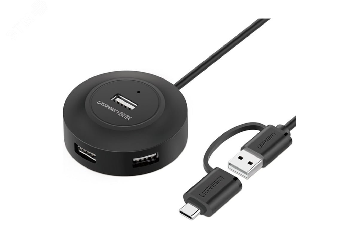 Изображение товара USB хаб 4 порта UGREEN USB 2.0 1м черный