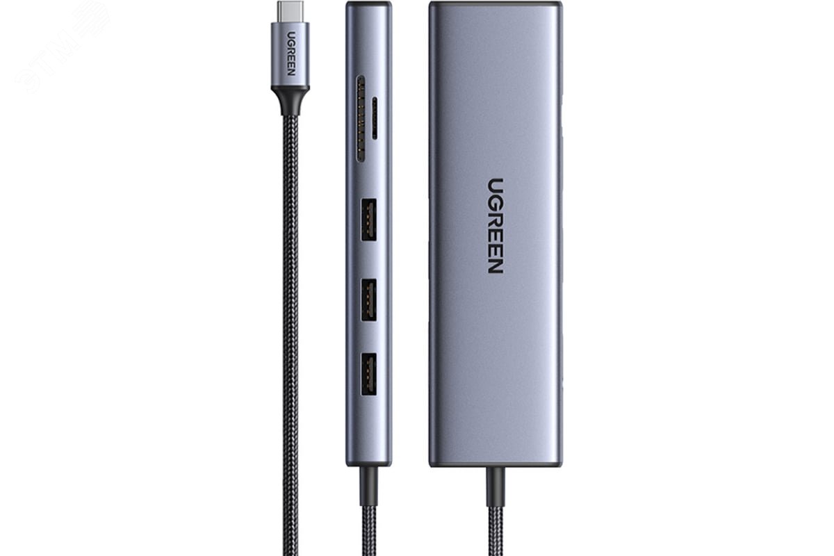 Изображение товара Хаб CM498 USB-C To 3хUSB 3.0 A+HDMI+VGA+RJ45 Gigabit+SD/TF+AUX3.5mm+PD, серый (шт)