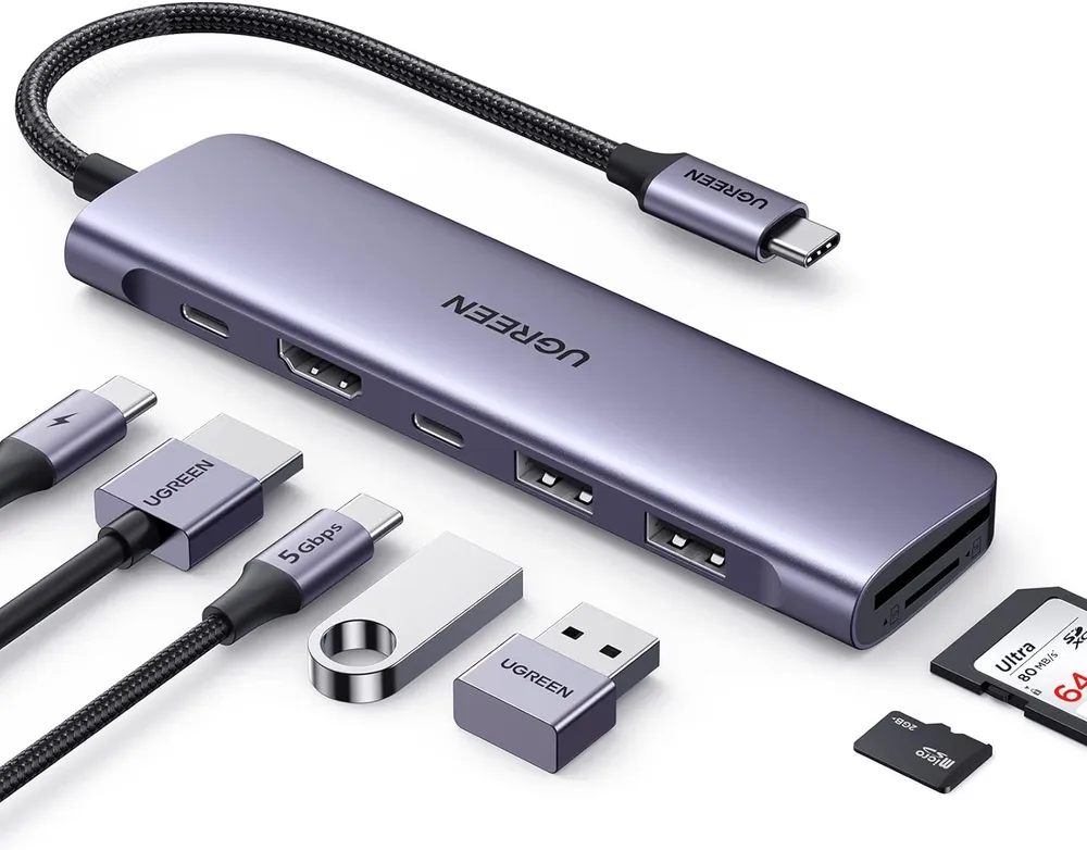 Изображение товара Хаб USB (концентратор) CM195 USB-C - HDMI, 2хUSB 3.0 A, USB-C, SD/TF, серый космос (шт)