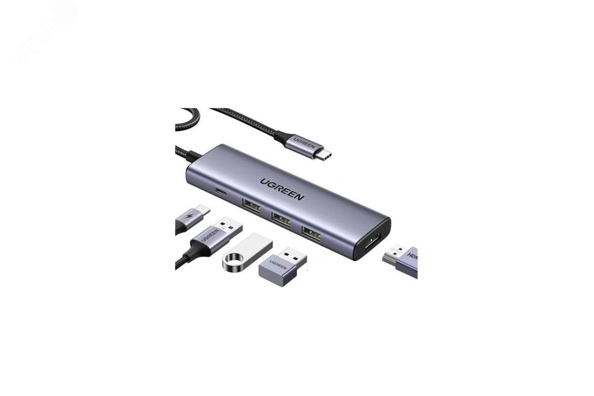 Изображение товара Хаб USB-C To HDMI 4K при 30 Гц , 3хUSB 3.0 A, PD Power Converter 100 Вт, серый космос (шт)