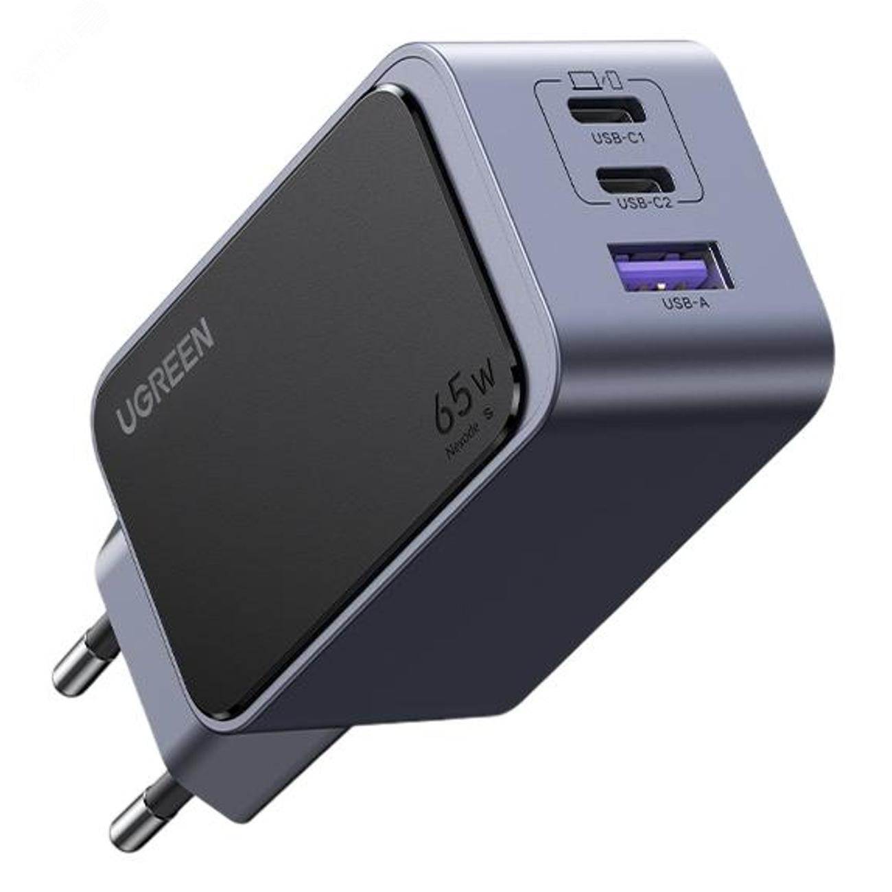 Изображение товара Зарядное устройство сетевое 65W GaN USB-C USB-A быстрая зарядка серое