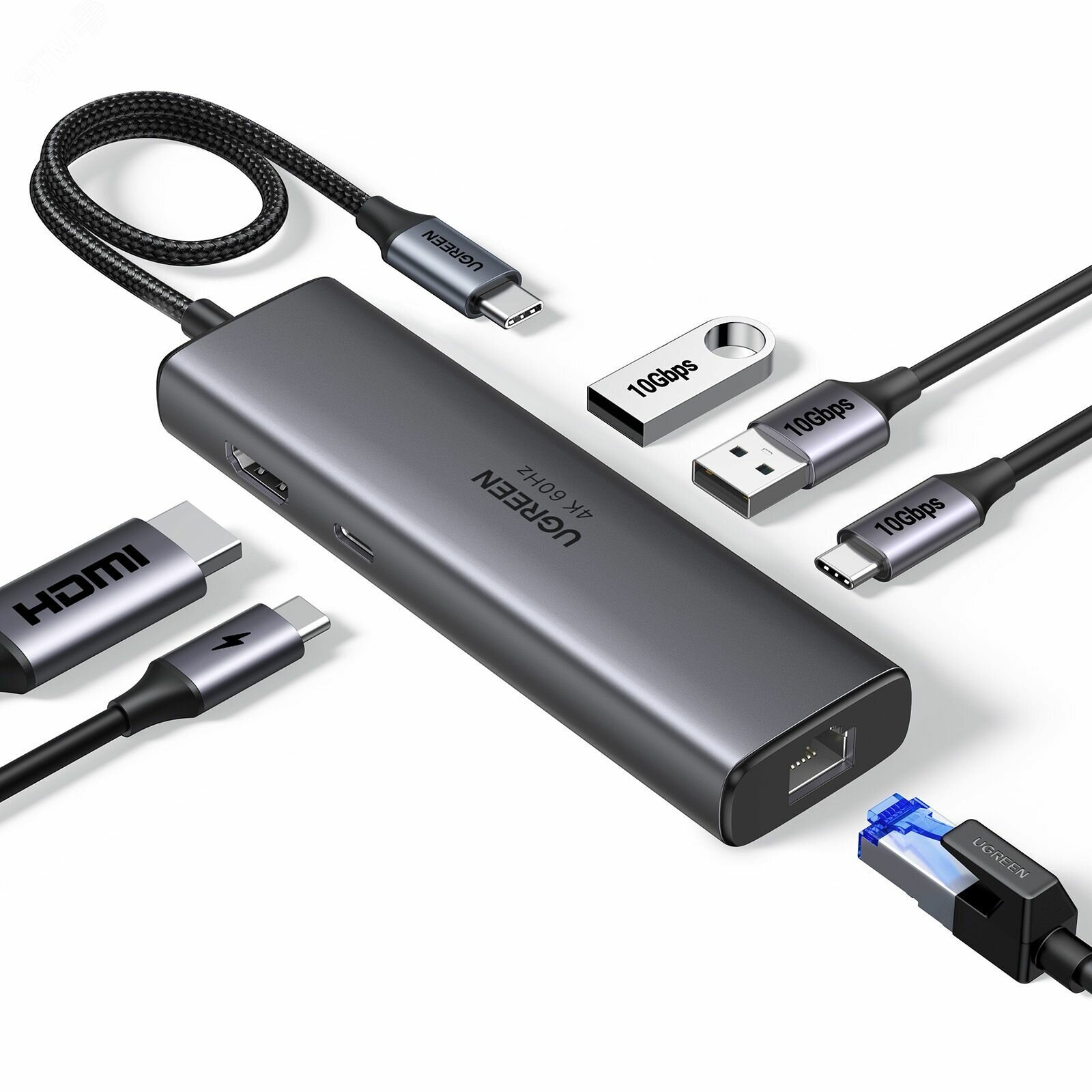 Изображение товара Хаб USB (концентратор) CM512 USB-C - HDMI+2*USB 3.2 A+1*USB 3.2 C+RJ45+PD, 4Kх60Гц, серый (шт)