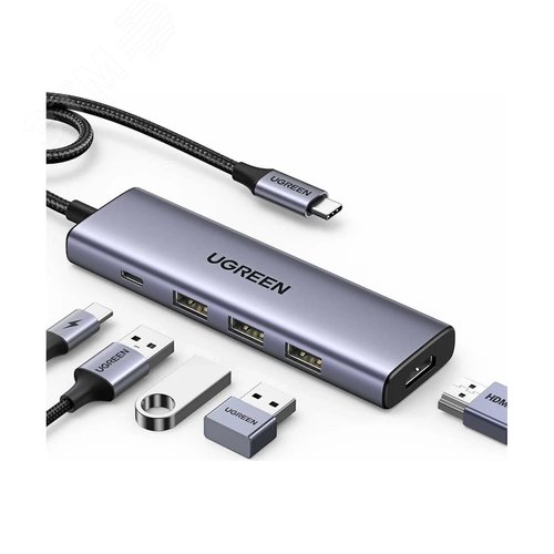 Изображение товара Хаб USB-C to HDMI, 3хUSB 3.0 A, PD Power Converter, серый космос (шт)
