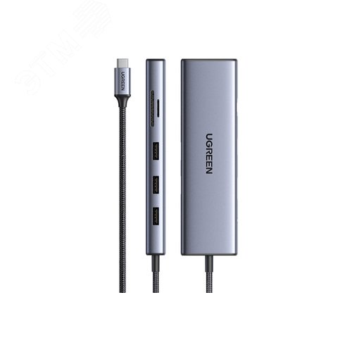 Изображение товара Хаб CM498 USB-C To 3хUSB 3.0 A+HDMI+VGA+RJ45 Gigabit+SD/TF+AUX3.5mm+PD, серый (шт)