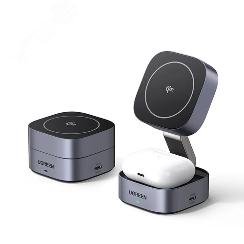 Изображение товара Зарядное беспроводное устройство W702 2 в 1, для iPhone и AirPods, 15Вт, Qi2, серый космос (шт)