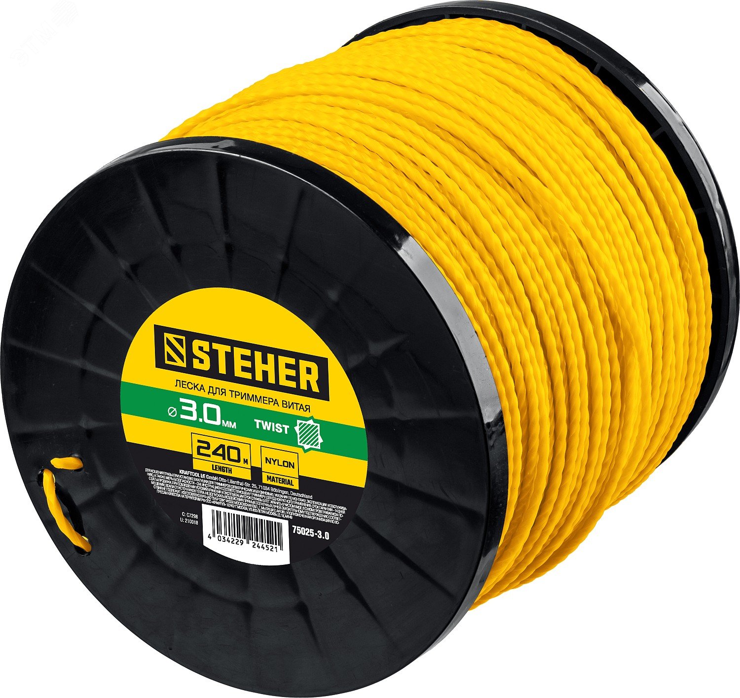 Изображение товара Леска для триммера витая квадрат 3 мм 240 м желтая катушка