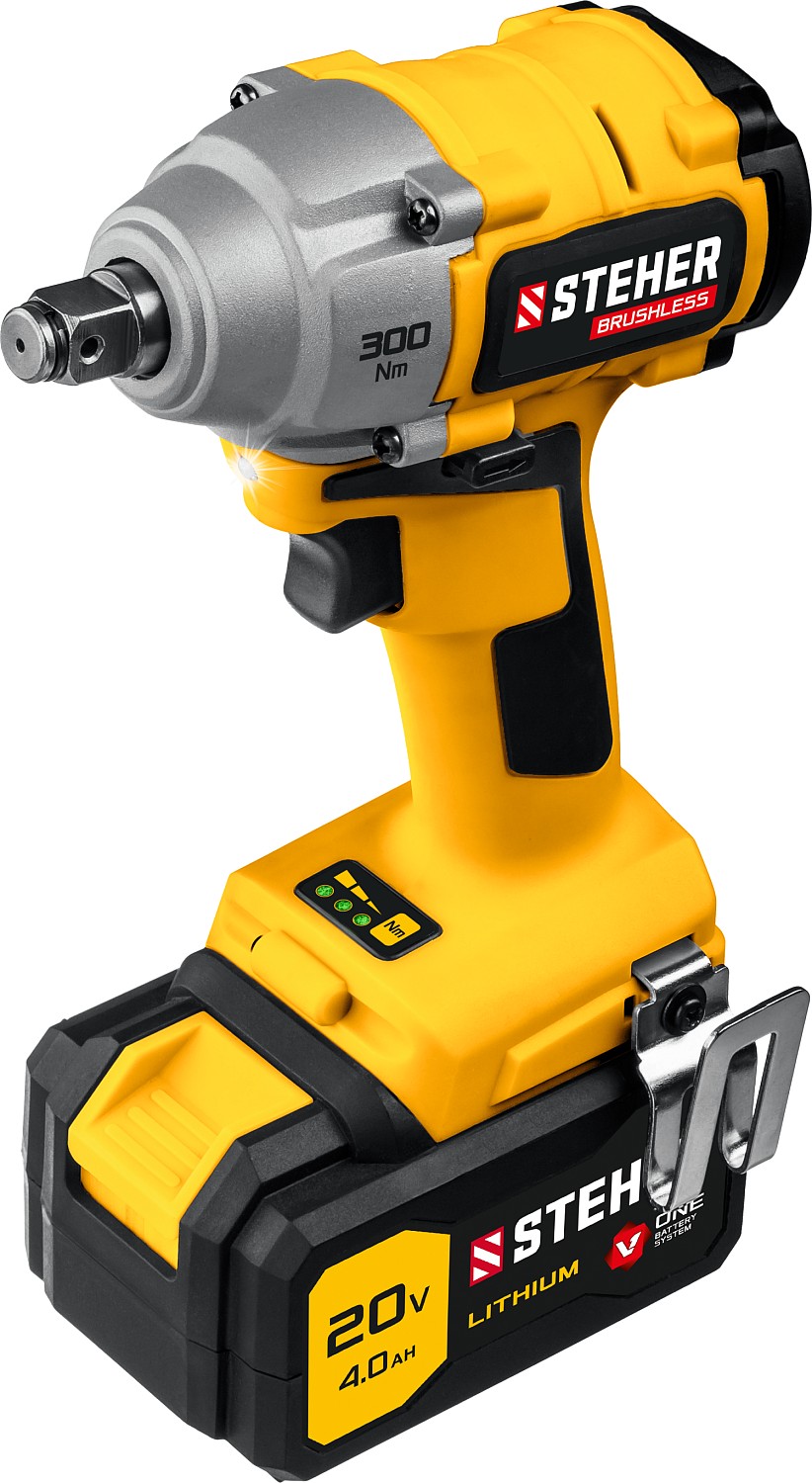 Гайковерт бесщеточный 20 В, 300 Нм, 1 АКБ (4Ач), кейс