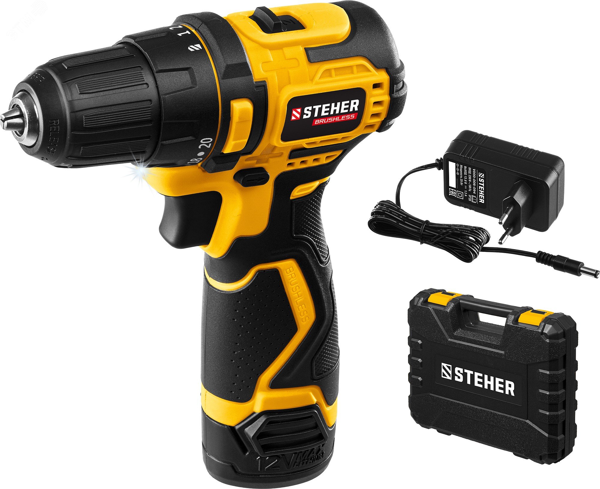 Изображение товара Дрель-шуруповерт бесщеточная 12 В 35 Нм 1 АКБ кейс