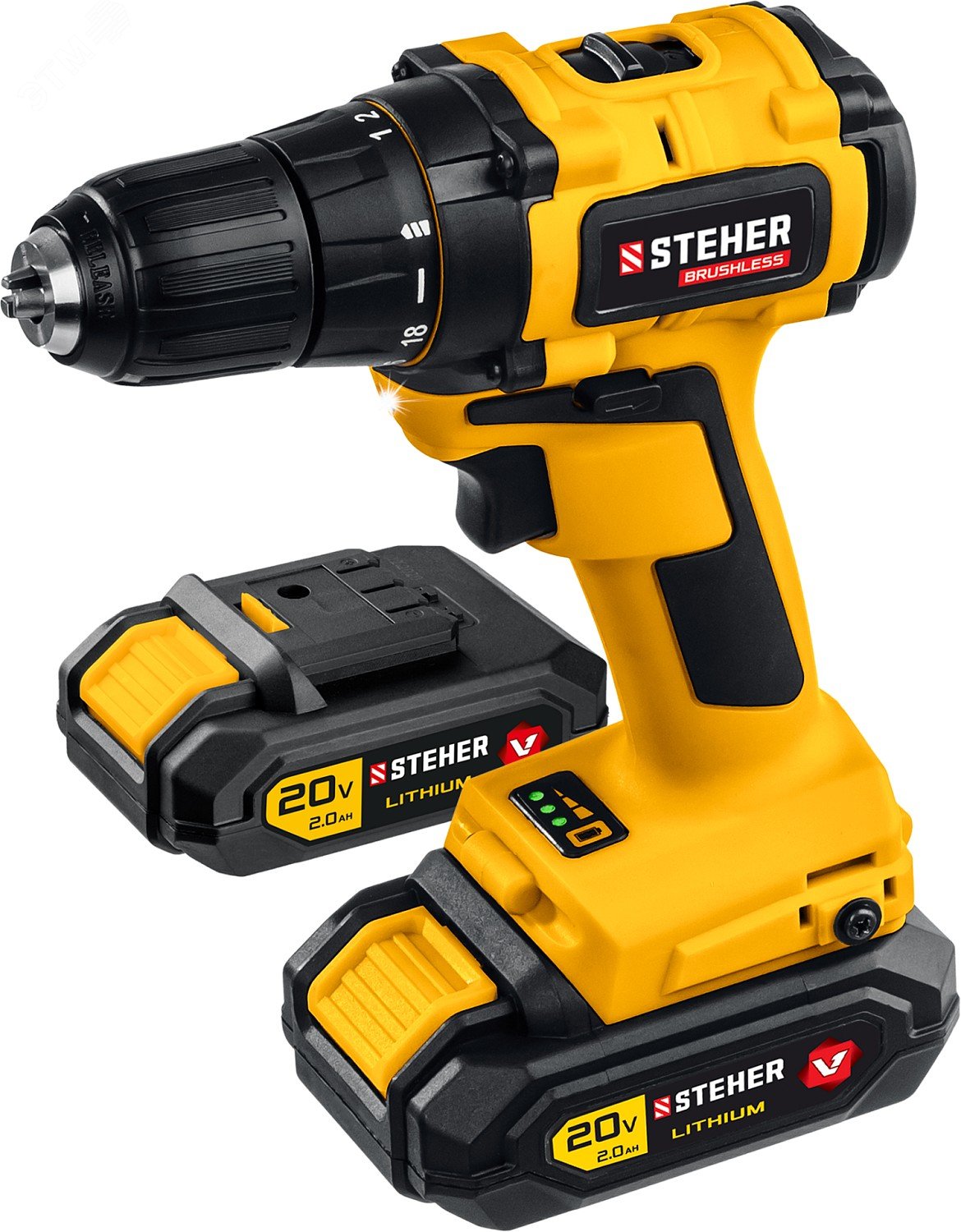 Изображение товара Дрель-шуруповерт бесщеточная 20 В 45 Нм 2 АКБ кейс набор