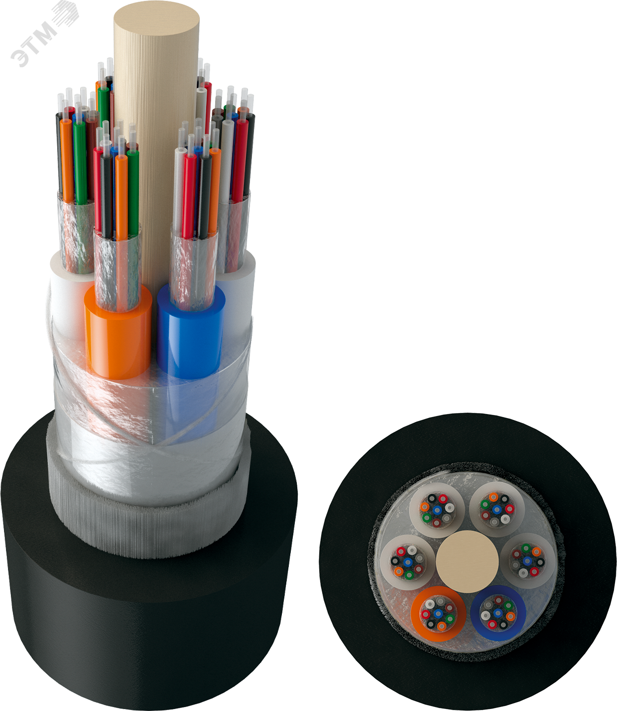 Изображение товара Кабель оптический подвесной самонесущий. многомодульный. сухой. армированный стеклонитями. G.652.D. 8 волокон. 7кН (м)