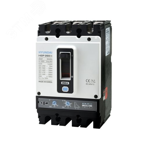 Изображение товара Выключатель автоматический в литом корпусе типа HGP, типоразмера 250 AF, арт. HGP250S-G3PEES0000C00250 (250А, 65кА, 3 полюса, AC, расцепитель ETU-E (LSIG), уставка расцепителя 0,4-1xIn, переднее подключение) (шт)