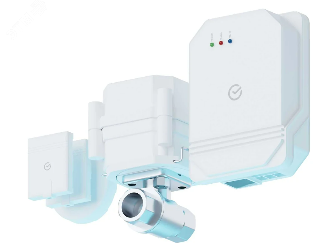 Изображение товара Система защиты от протечек воды умная, SBER Wi-Fi 1/2 дюйма (комплект: блок управления, 2 привода, 2 проводных и 1 беспроводной датчик) (шт)