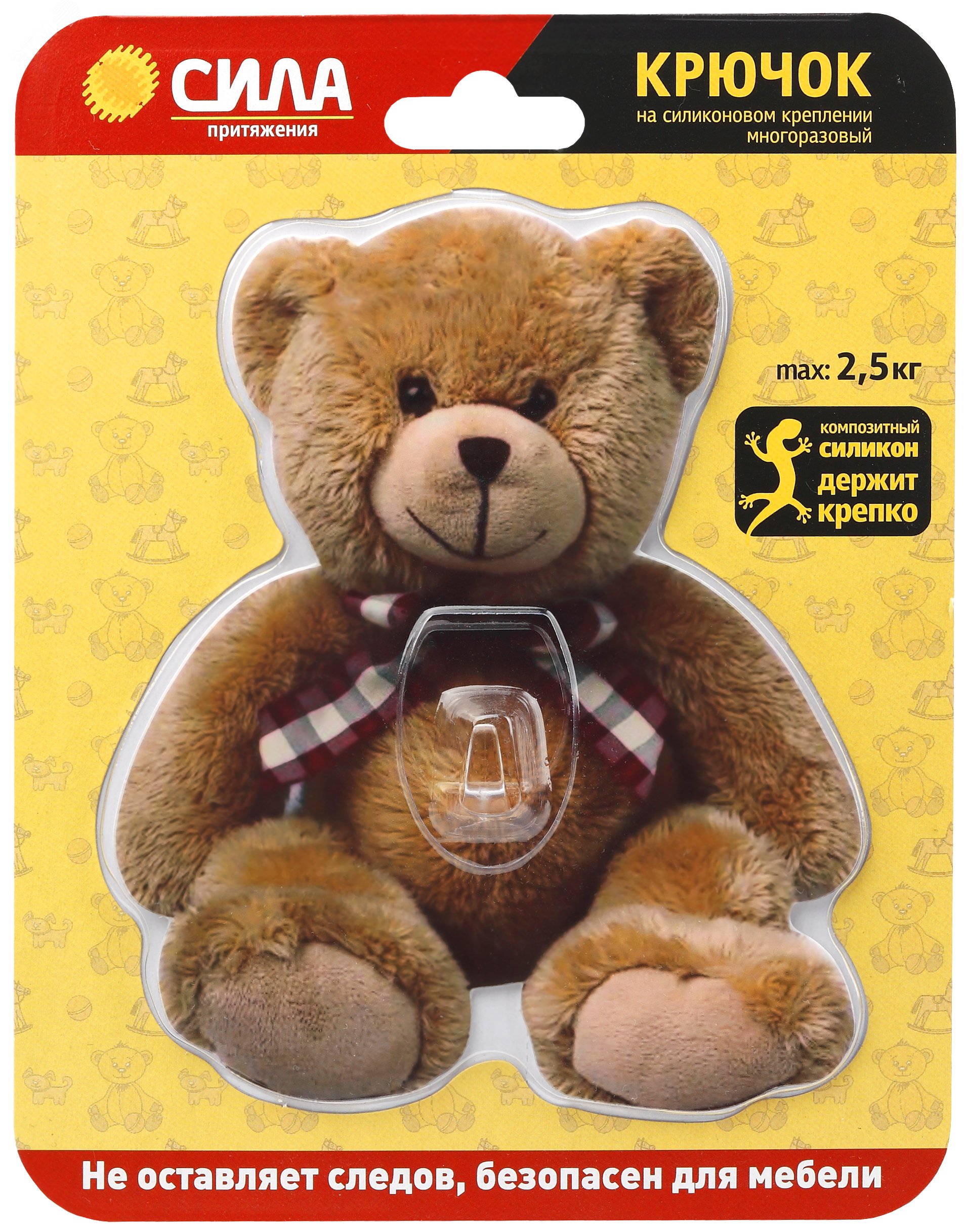 Изображение товара Крючок на силиконовом креплении Мишка Teddy 12х14.5 см нагрузка до 25 кг