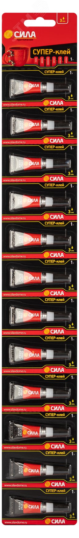 Изображение товара Набор супер-клеев СИЛА 12 шт сверхпрочные быстрые для ремонта мебели и интерьера