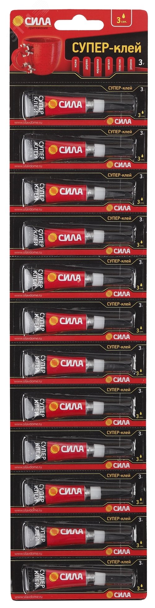 Изображение товара Супер-клей Набор 12 шт на ленте 3 г СВЕРХПРОЧНЫЙ SET12-SSBL12-3 СИЛА (упак)