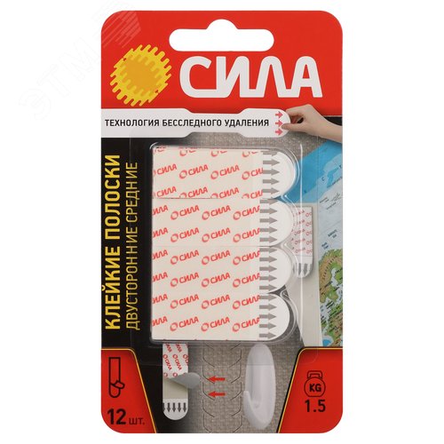 Изображение товара Полоски клейкие 12 шт, до 1,5 кг белые SDSS-M-W12 СИЛА (упак)
