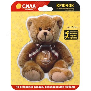 Изображение товара Крючок на силиконовом креплении Мишка Teddy 12х14.5 см нагрузка до 25 кг СИЛА SHT12-S1C-12 (упак)