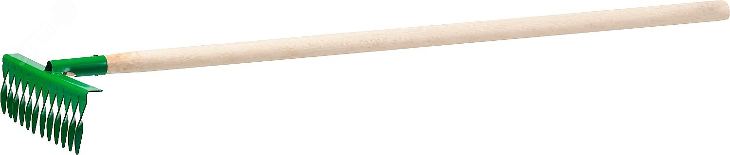 Изображение товара Грабли стальные 370x100x1300 мм с деревянным черенком - надежный садовый инструмент