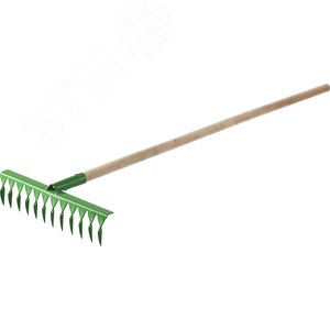 Изображение товара Грабли стальные 430x100x1500 мм, 14 витых зубьев, деревянный черенок (шт)