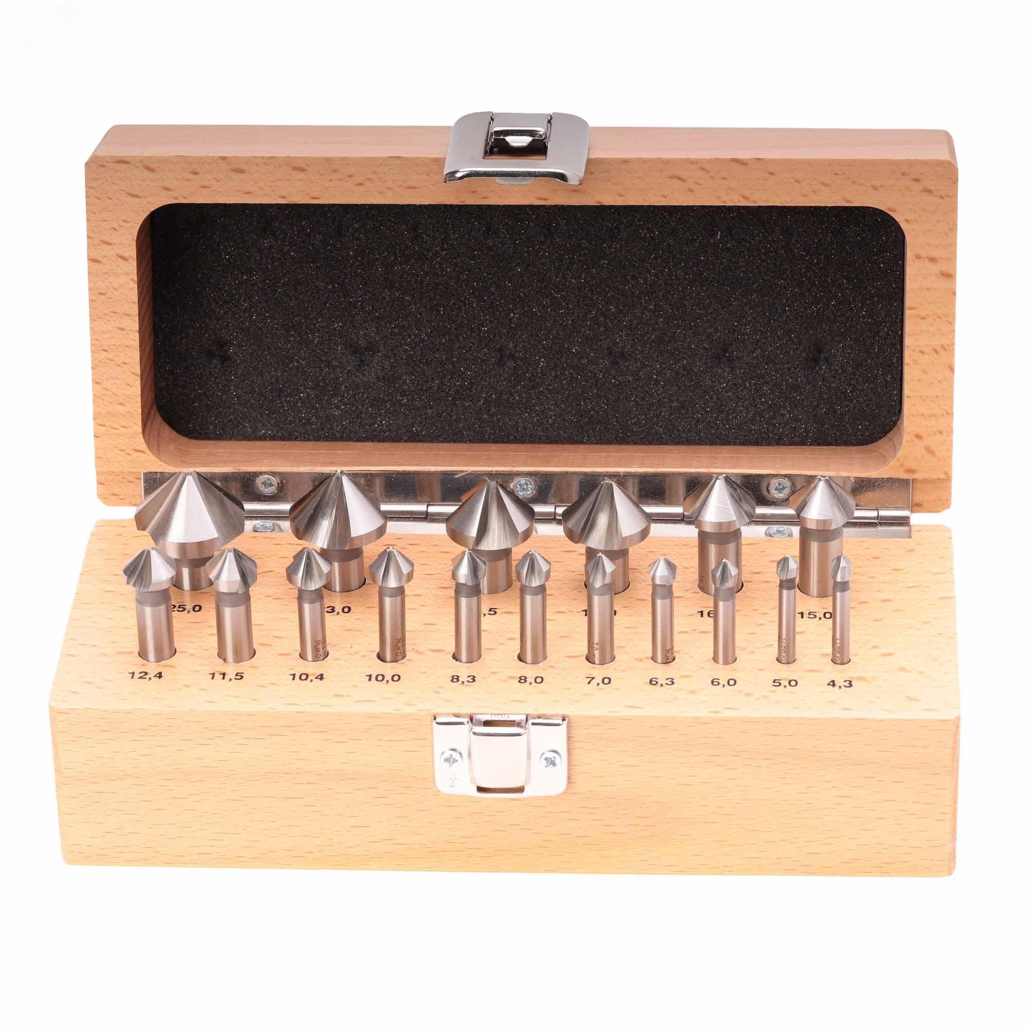 Изображение товара Набор зенковок 90 градусов 4,3-25 мм DIN335C HSS-G RUKO 17 шт