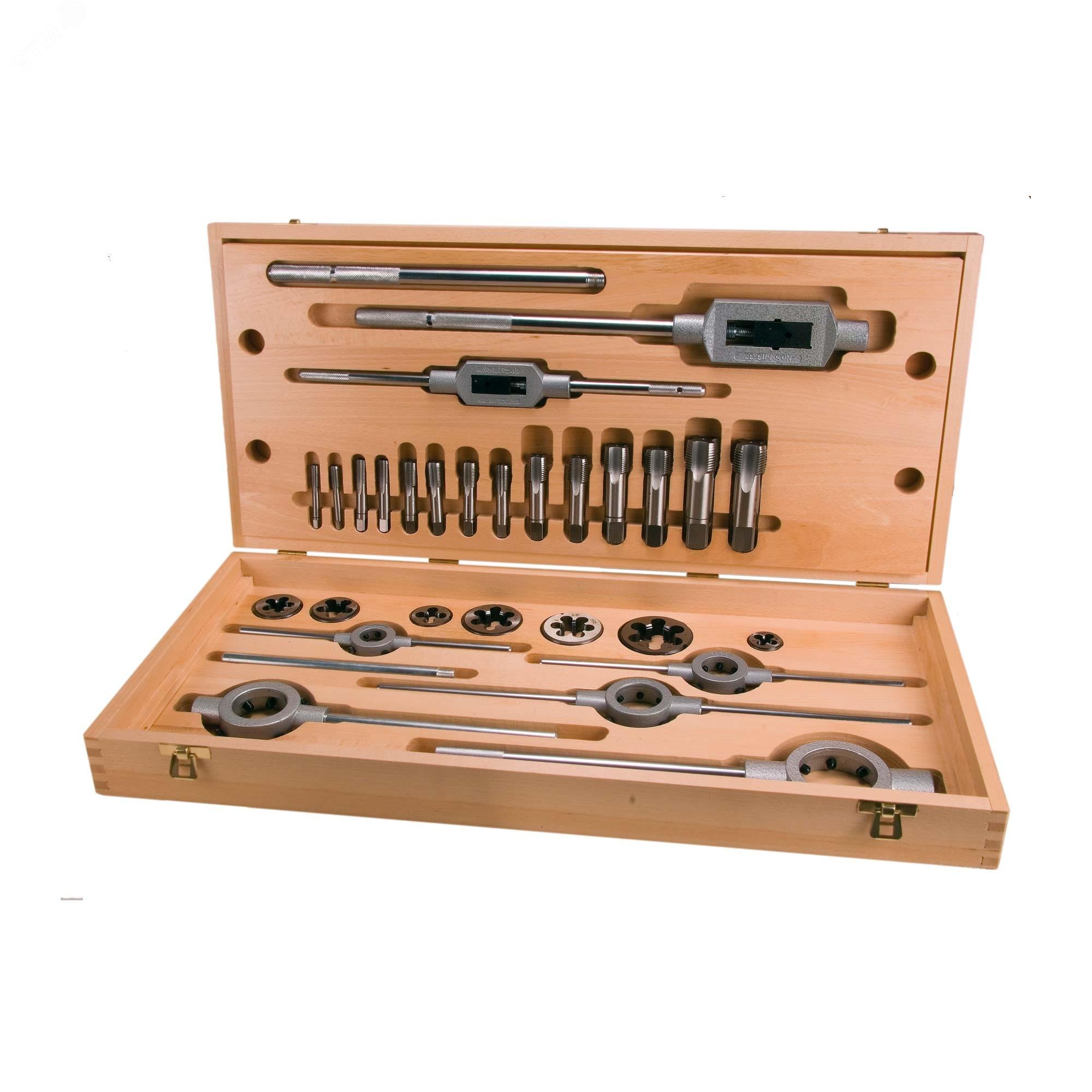 Изображение товара Набор метчиков и плашек G(BSP) 1/8"-1,0" HSS 28пр универсальный для резьбы