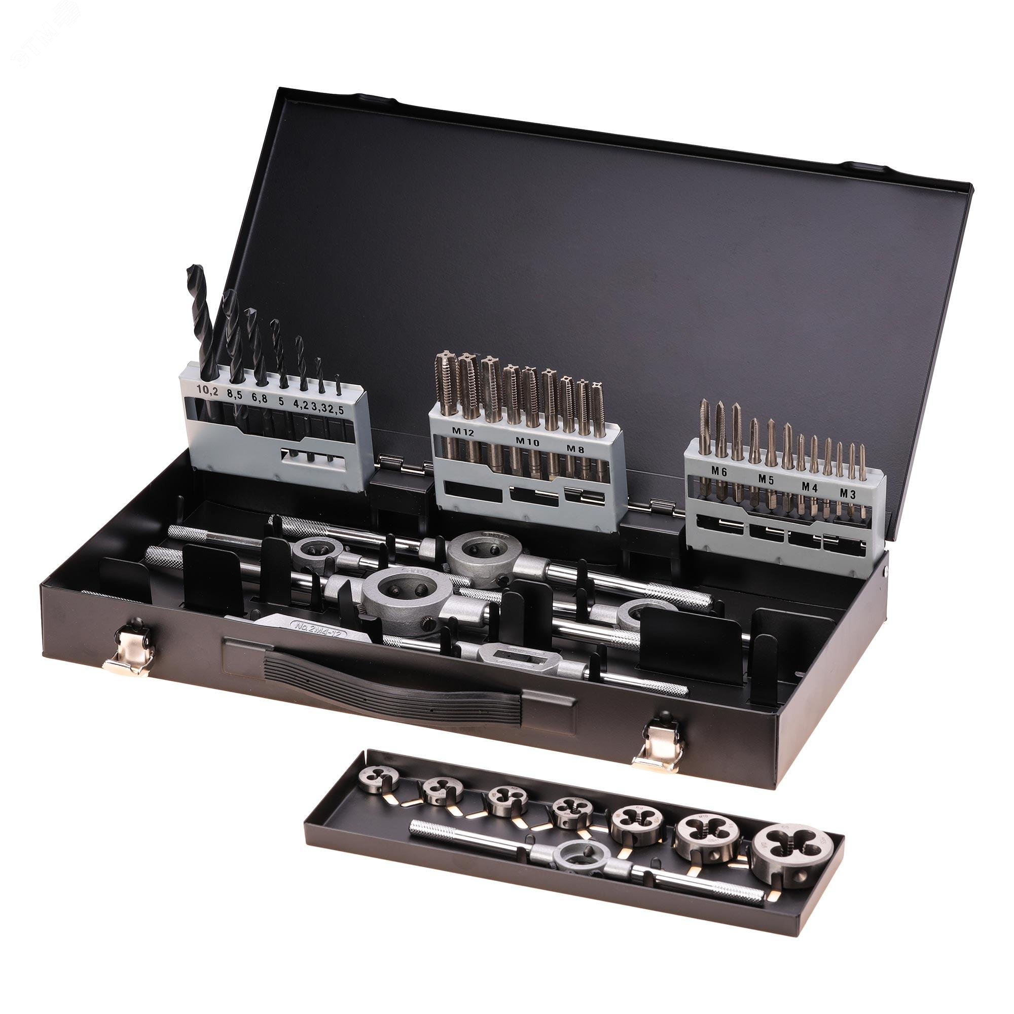 Изображение товара Набор метчиков и плашек M3-M12 HSS-G 44пр для резьбы