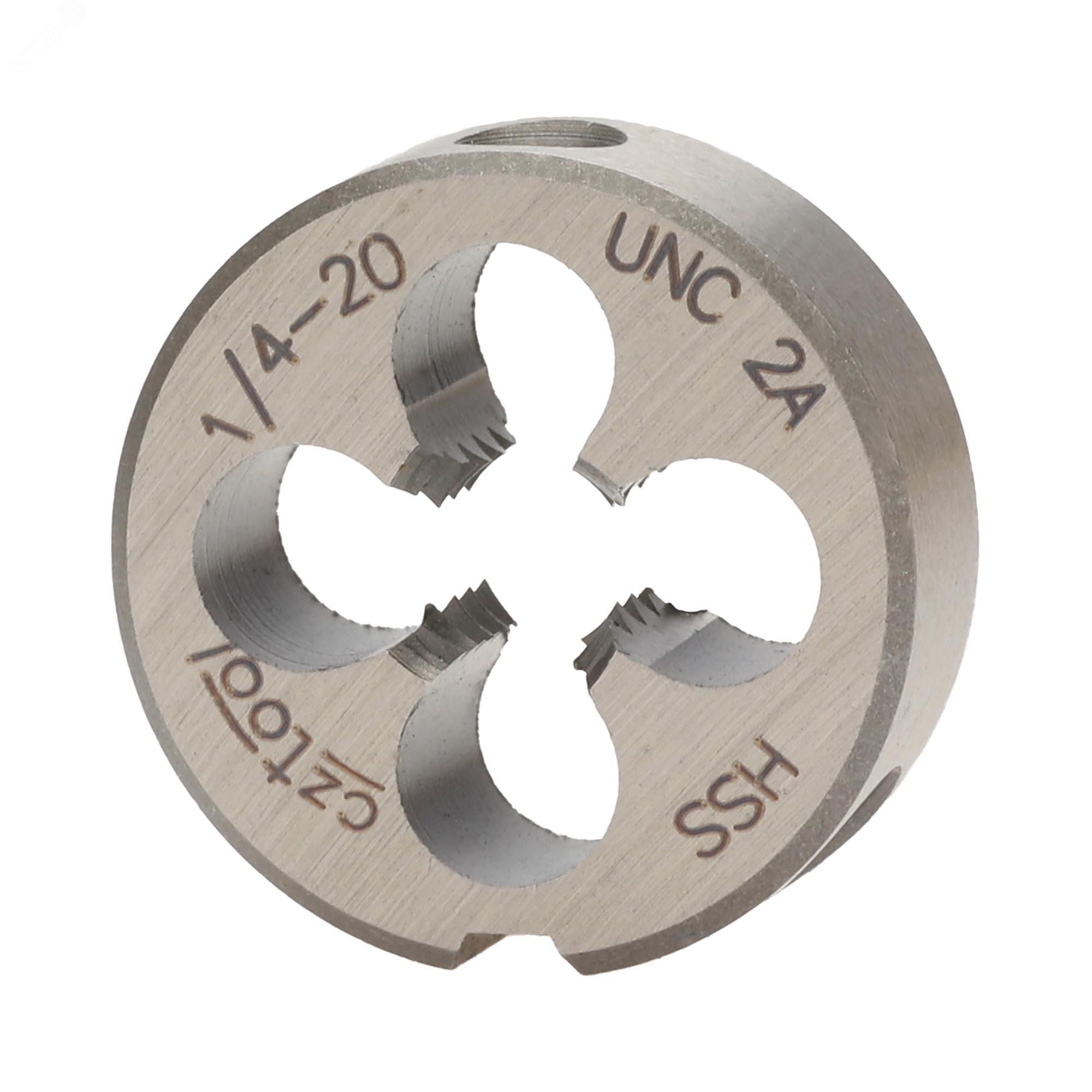 Изображение товара Плашка дюймовая UNC 1/4"-20 из быстрорежущей стали 20x7мм