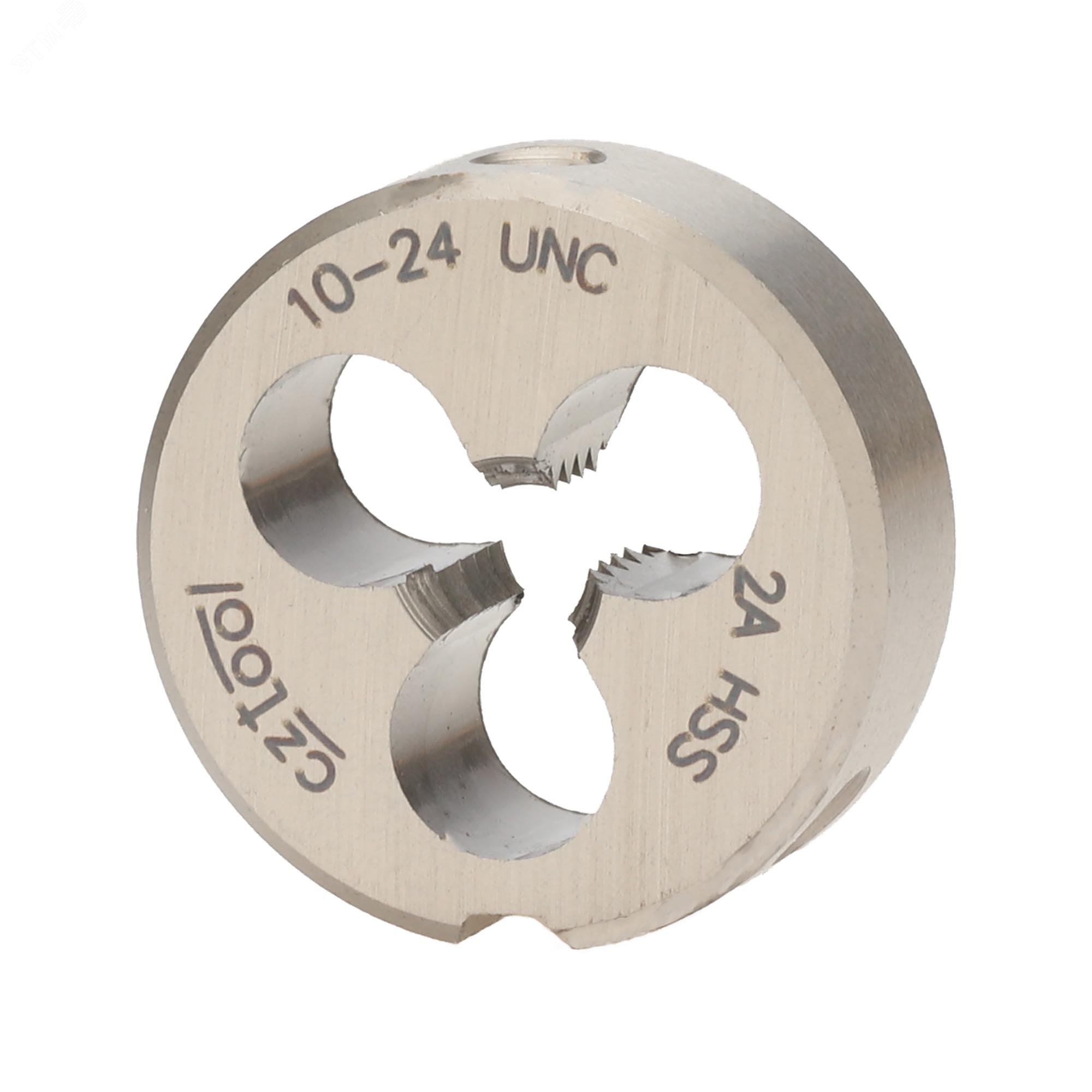 Изображение товара Плашка дюймовая UNC №10-24 HSS DIN22568 ручная 20мм для нарезки резьбы