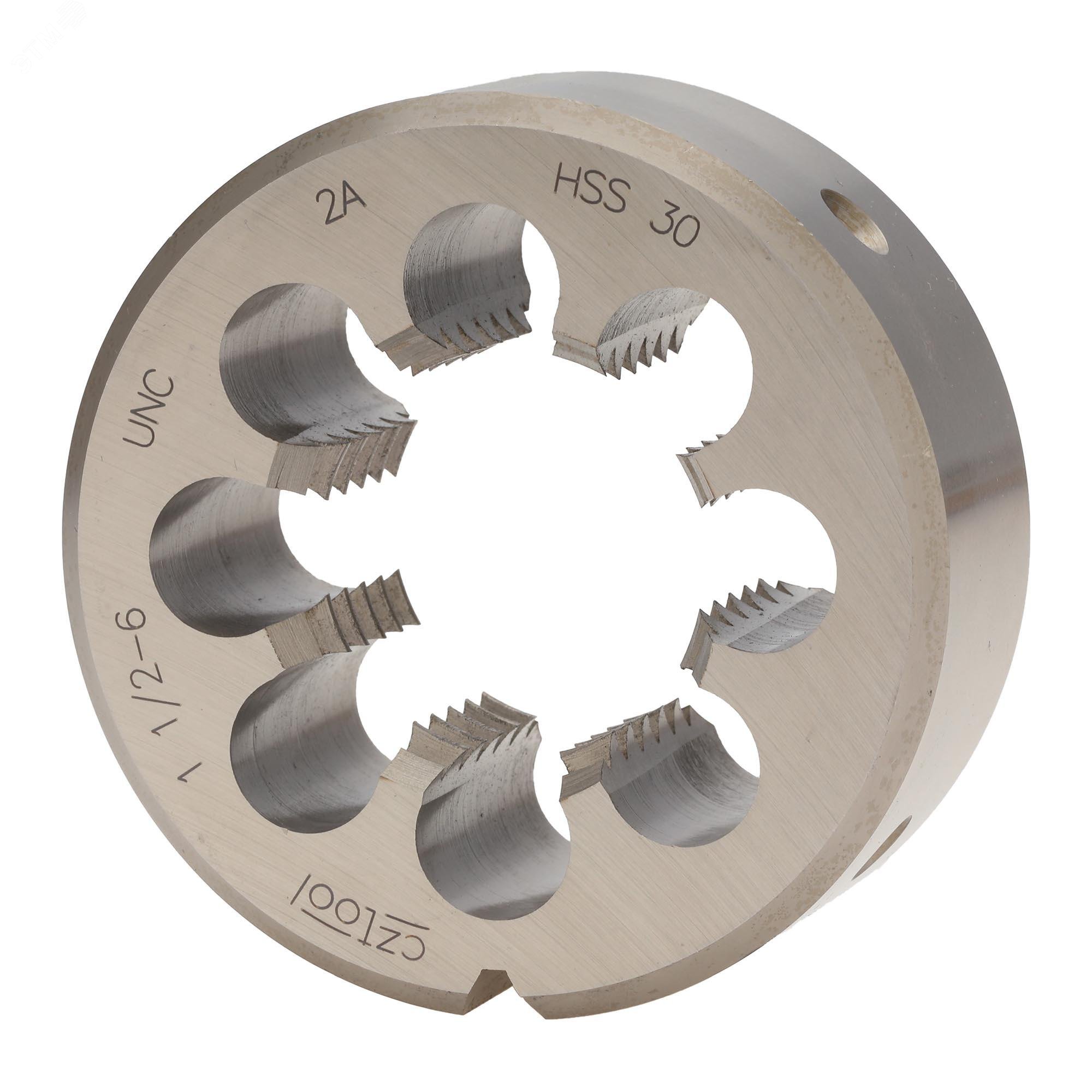 Изображение товара Плашка дюймовая UNC 1 1/2 6 HSS 75x30мм для нарезания резьбы
