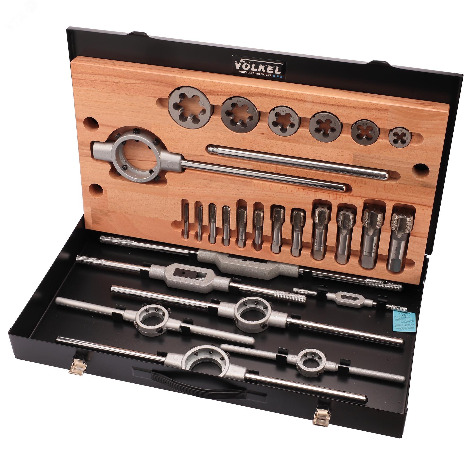 Изображение товара Набор метчиков и плашек G(BSP) 1/8"-1,0" 26пр HSS-G от Volkel