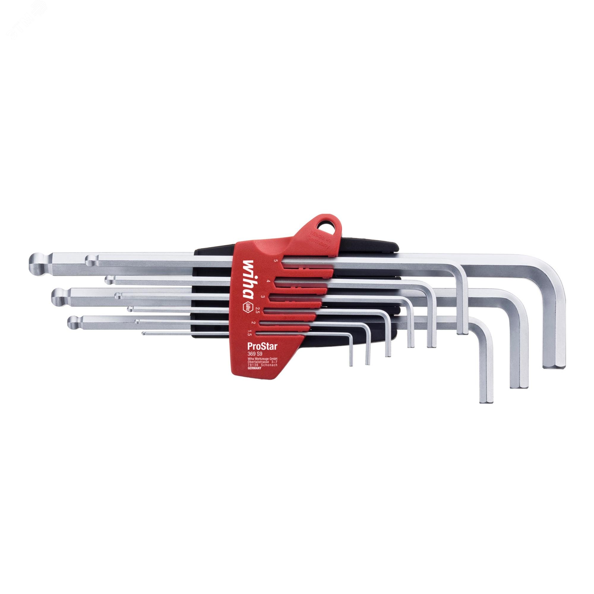 Изображение товара Набор шестигранников Г-образных Wiha ProStar 369, 9 шт, 1,5-10мм