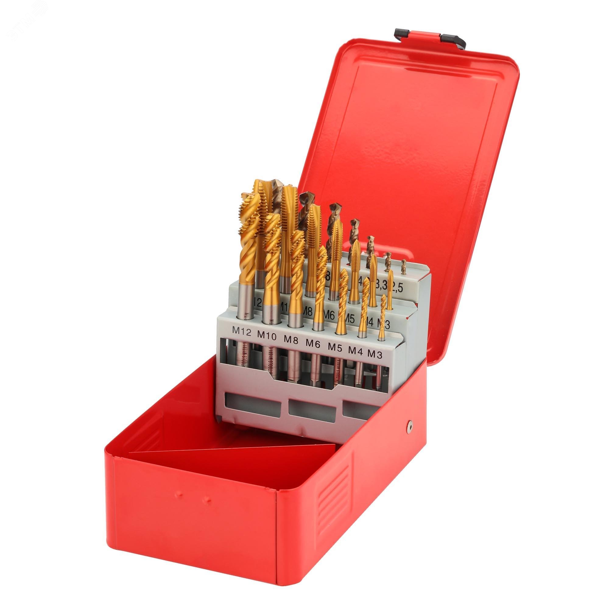 Изображение товара Набор метчиков машинных M3 -M12 HSSE-TiN DIN371/376 21пр (шт)