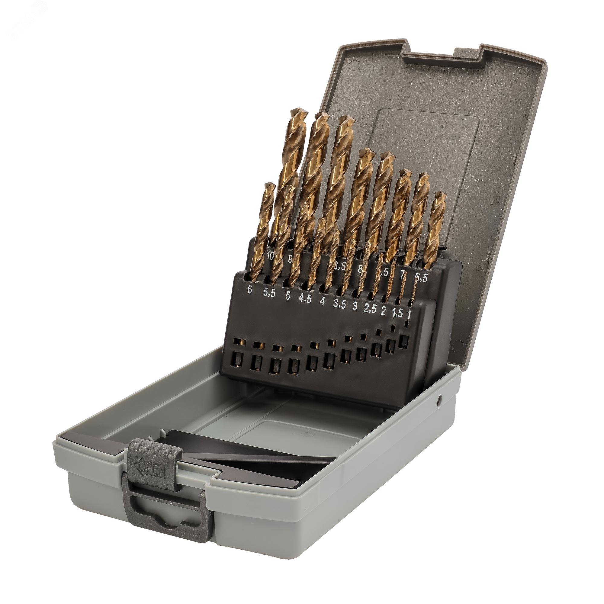 Изображение товара Набор сверл по металлу 1-10мм 19шт HSSE-Co5 135° DIN338