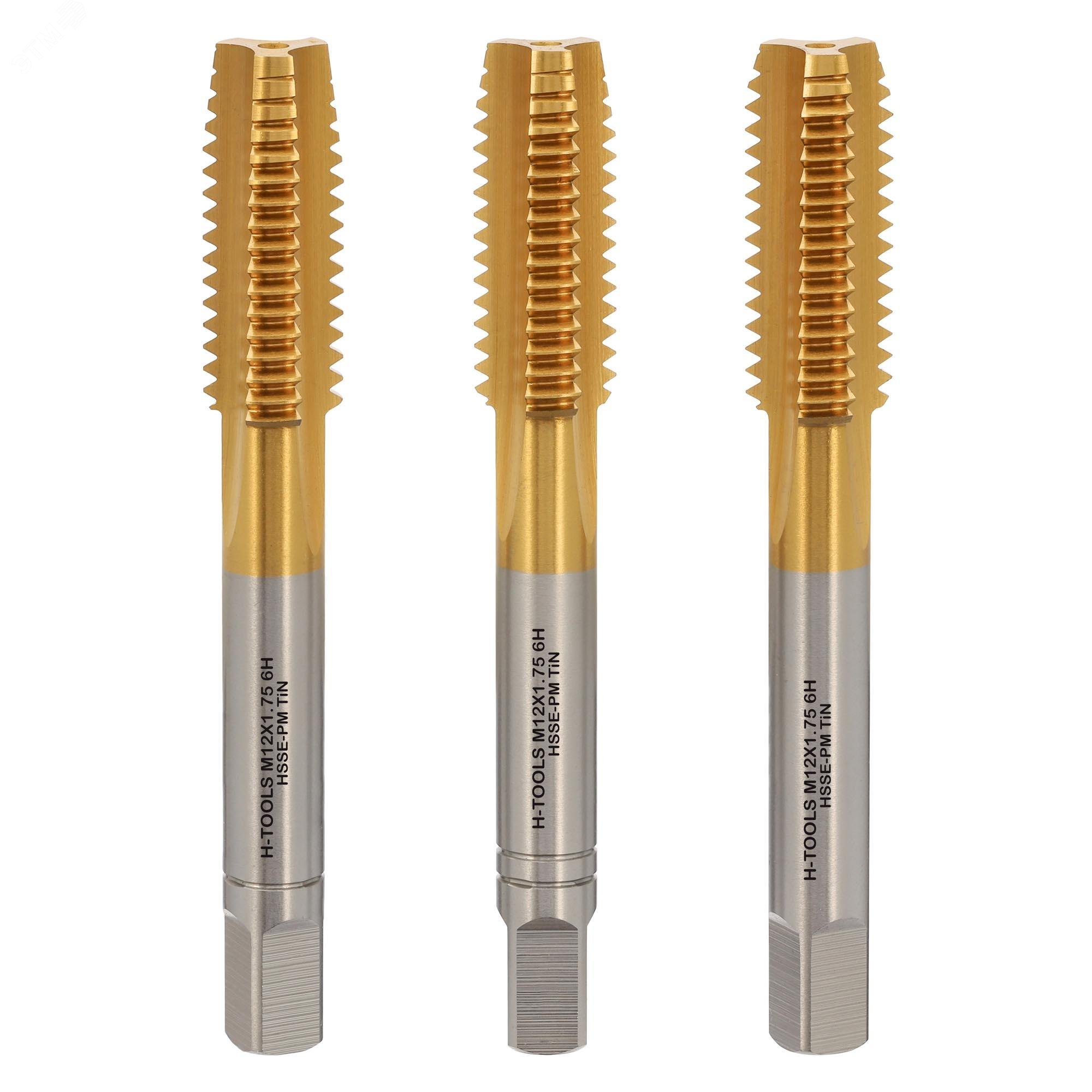 Изображение товара Набор метчиков 3 шт M12x1,75 HSSE-Co5 быстрорежущая сталь H-Tools