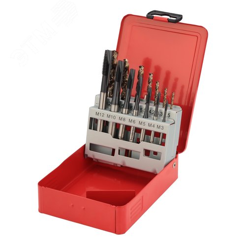 Изображение товара Набор метчиков машинных M3 -M12 HSSE-TiALN DIN371/376 14пр (шт)