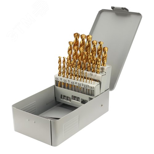 Изображение товара Набор сверл по металлу 1-13мм 25шт DIN338 HSSE-Co8 TiN 135° (шт)