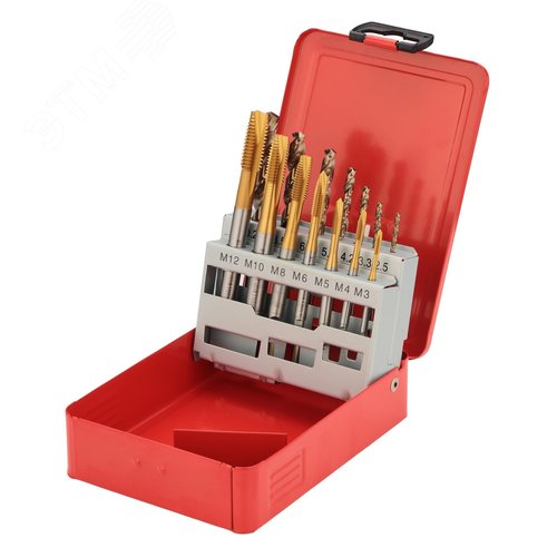 Изображение товара Набор метчиков машинных M3 -M12 HSSE-TiN DIN371/376 14пр (шт)